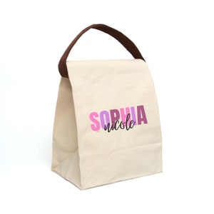 Personalized Girls Name Canvas Lunch Bag, Custom Name Lunch Bag for Back to School, Personalized Teacher Gift, Kids Custom Name Lunch Bag