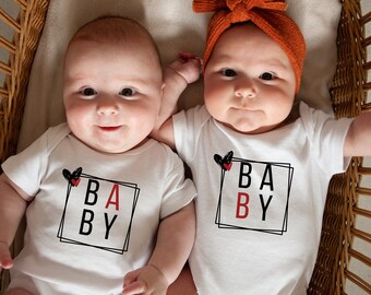 Baby A Baby B Valentine Outfit Set for Twins, Bodysuits for Twin Girls and Boys, Valentine Baby Shower Ideas, Clothing for Twin Babies