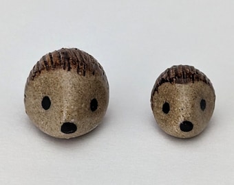 Adorable handmade ceramic mommy & me hedgehog set. Cute unique mini figurines. Good luck charm. Small-batch ceramics. Hand-painted pottery.