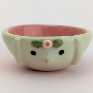 Small handmade bunny bowl. Cute rabbit dish. Candy bowl, snack bowl, trinket bowl, tiny planter. Small-batch ceramics. Hand-painted pottery.