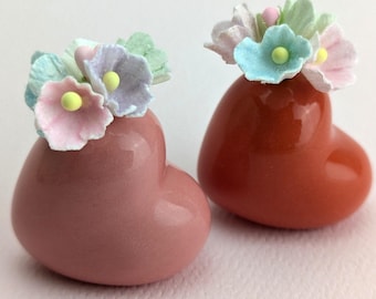 Adorable handmade ceramic heart vase. Mother's day gift. Puffy heart vase. Cute tiny pottery. Small-batch ceramics. Hand-painted pottery.