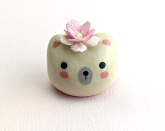 Cute handmade ceramic polar bear vase. Tiny bear vase. Adorable polar bear figurine. Kawaii vase. Small-batch ceramics. Handpainted pottery.