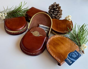 Custom Leather Coin Change Pouch with Unique Brass Clasp