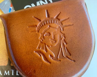 New York City Souvenir Leather Gift Coin Purse Pouch with Brass Clasp