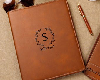Personalized Leather Portfolio with Zip, Personalized Refillable Padfolio, Phd Gift, Business Portfolio, Corporate Gift, Fathers Day gift