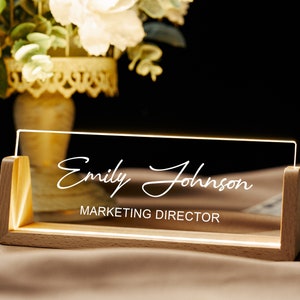 Personalized Desk Name Plate with LED Base, Lighted Acrylic Name Sign, Office Desk Accessories Idea, Gifts for Boss for Coworkers