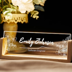 Custom Name Sign Night Light with Base, Personalized Acrylic Gift, Phd Gift, Teacher Nameplate, Office Decor, Home Decor