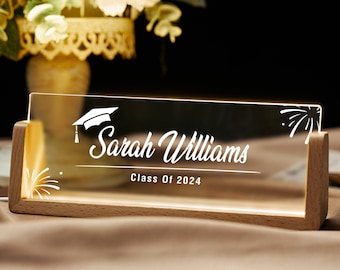 Custom Graduation Desk Name Plate with Wooden Base, Personalized Graduation Gift, Class of 2024, College Graduation Gifts, Phd Gifts