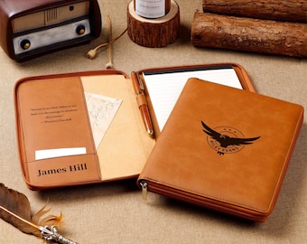 Custom Leather Portfolio, Personalized Padfolio, A4 Notebook, Refillable Portfolio, Zippered Portfolio, Corporate|Phd Gift, Christmas gift