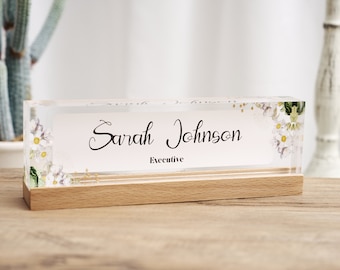 Personalized Desk Acrylic Plaque with Wooden Base, Custom Office Decor Nameplate Sign, Desk Sign, Gift for Men, Office Gift for Boss