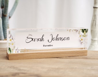 Plaque acrylique de bureau personnalisée avec socle en bois, signe de plaque signalétique de décor de bureau personnalisé, signe de bureau, cadeau pour les hommes, cadeau de bureau pour le patron