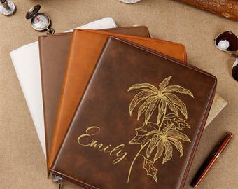Custom Leather Journal With Name, Personalized journal, Birthflower Journal, Personalized Notebook With Leather, Birthflower| Christmas Gift