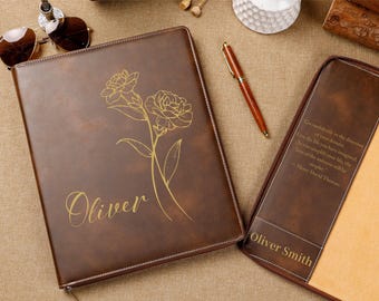 Personalized Padfolio, Personalized Leather Executive Portfolio, Custom Portfolio With Zipper, Personalized journal, Company Gifts, Phd Gift