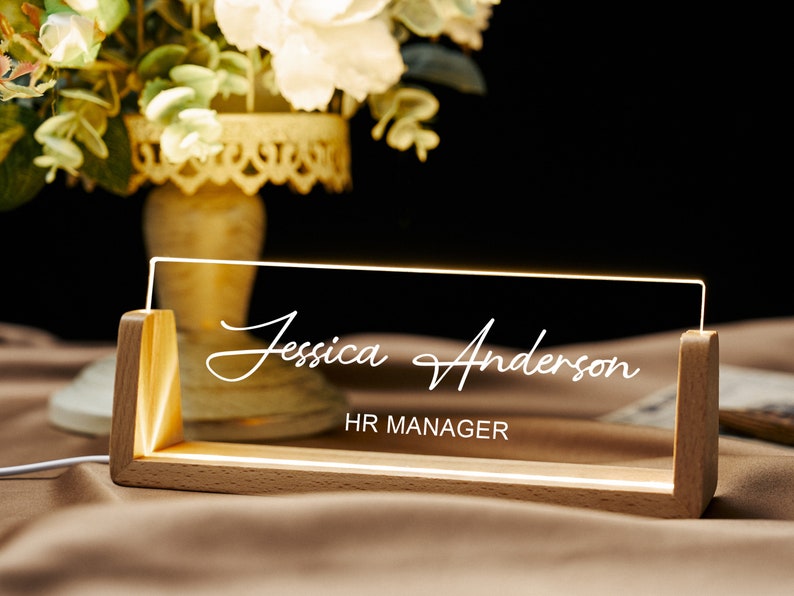 Personalized Desk Name Plate with Wooden Base
