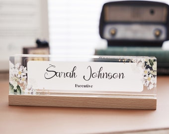 Personalized Acrylic Name Plate for Desk, Custom Office Plaque with Wooden Base, Office Desk Decor, Personalized Gift, Promotion Gift