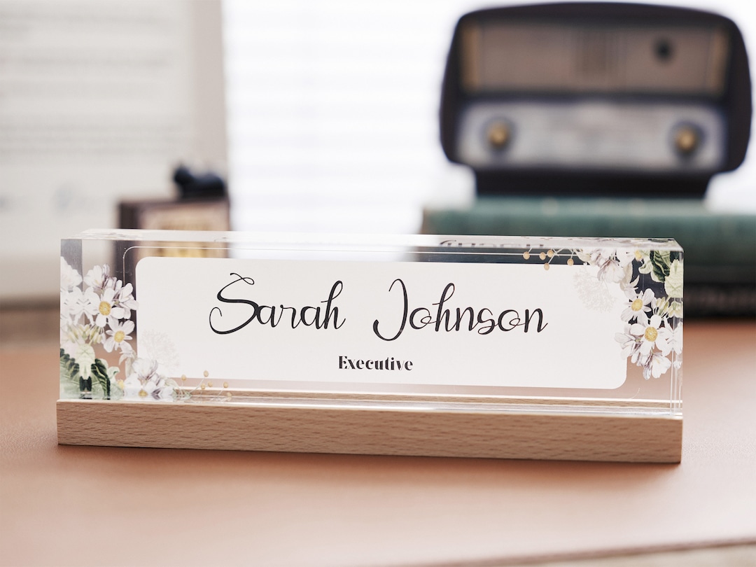 Personalized Desk Acrylic Plaque With Wooden Base, Custom Office Decor ...