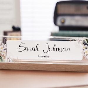 Personalized Desk Acrylic Plaque with Wooden Base, Custom Office Decor Nameplate Sign, Desk Sign, Gift for Men, Office Gift for Boss