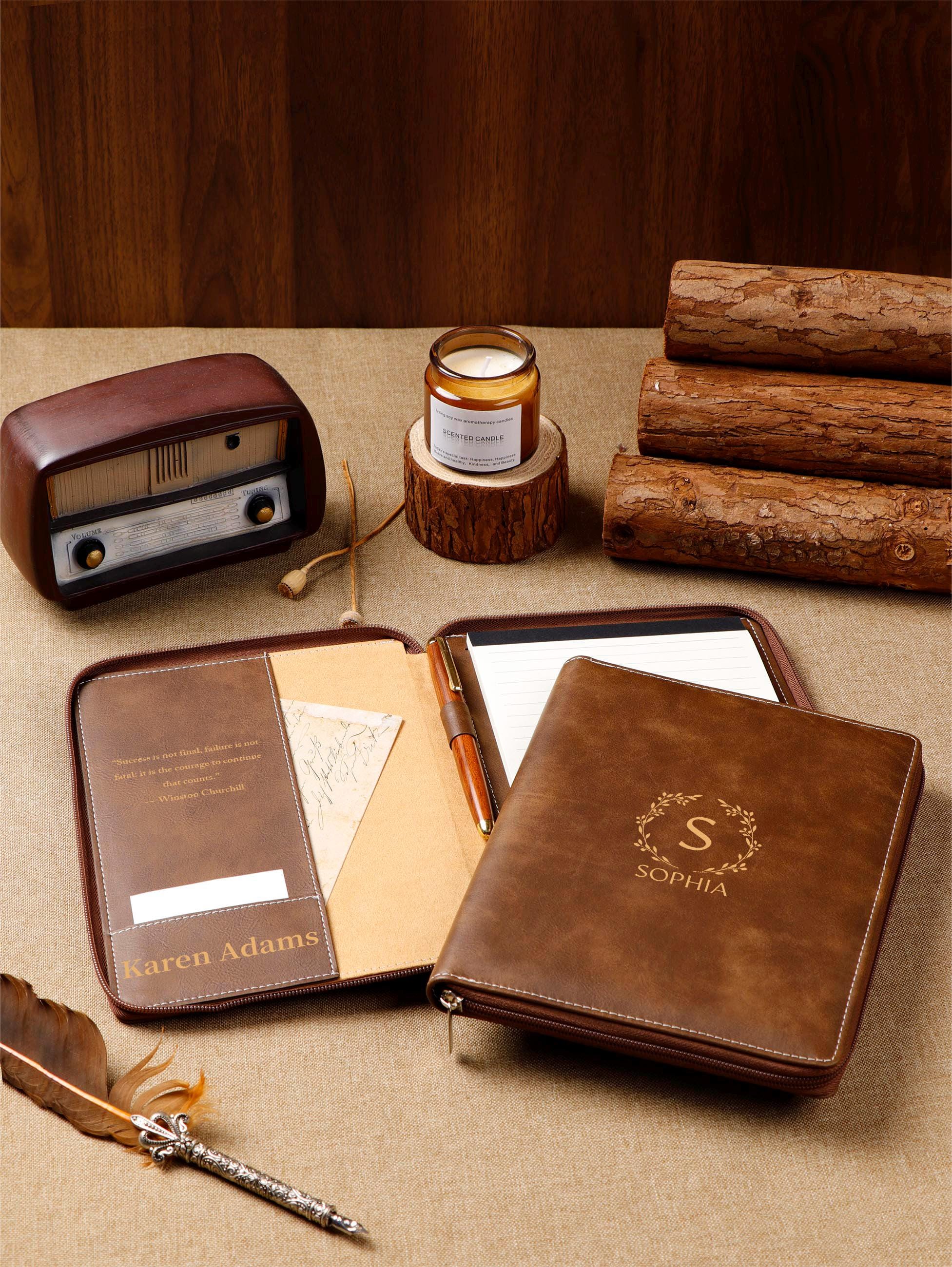 Phd Folder Custom Leather Portfolio With Zip, Personalized Refillable Padfolio ...