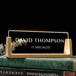 Personalized Desk Name Plate with Wooden Base, Lighted Acrylic Nameplate, Desk Accessories, Office Gifts for Boss Coworkers, New Job Gifts image 9