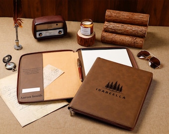 Personalized Refillable Padfolio, Custom Leather Portfolio with Zip, Phd Gift, Business Gift