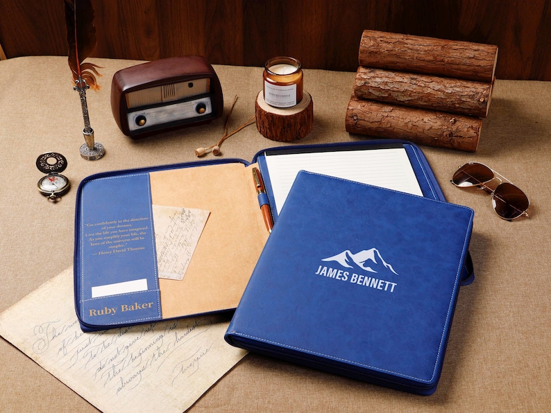 Phd Folder Custom Leather Portfolio With Zip, Personalized Refillable Padfolio ...