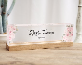 Personalized Acrylic Desk Name Plate with Wooden Base, New Job Gifts for Friends, Office Decor for Coworkers, Custom Gifts
