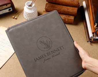 Custom Leather Portfolio with Zip, Personalized Journal, Personalized Refillable Padfolio, Phd Gift, Client Gifts