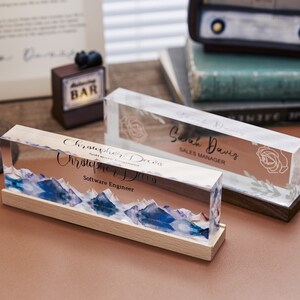 Personalized Acrylic Name Plate for Desk, Custom Office Plaque with Wooden Base, Office Desk Decor, Personalized Gift, Promotion Gift
