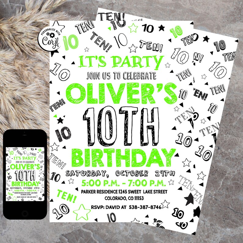 Editable Boys Birthday Party Invitation, Boy Number Invitations, Boy