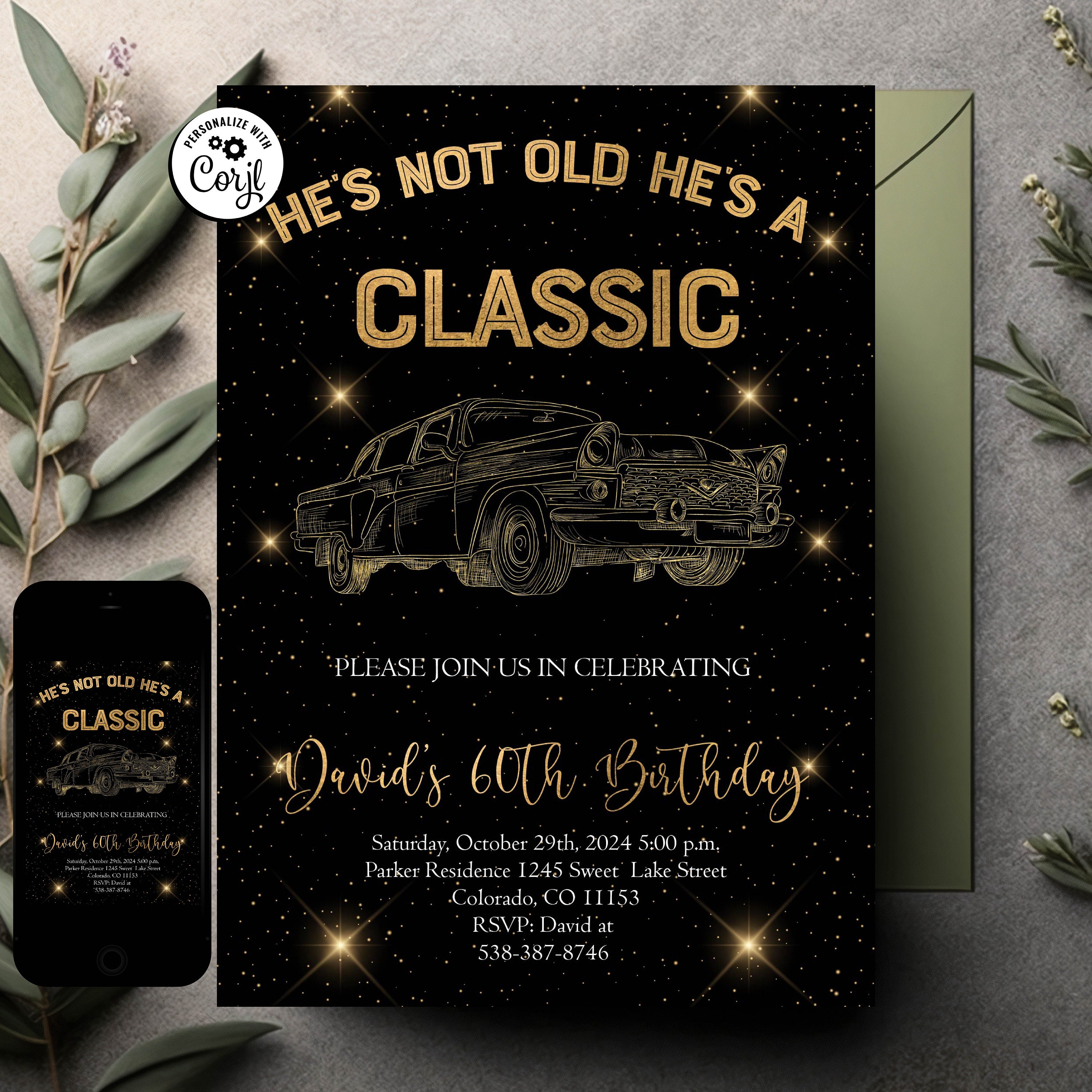 Invitation personnalisée anniversaire garçon au thème voiture vintage. –  Omade