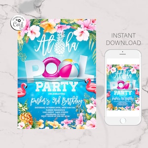 Editable Aloha Pool Party Invitation Template Birthday - Etsy