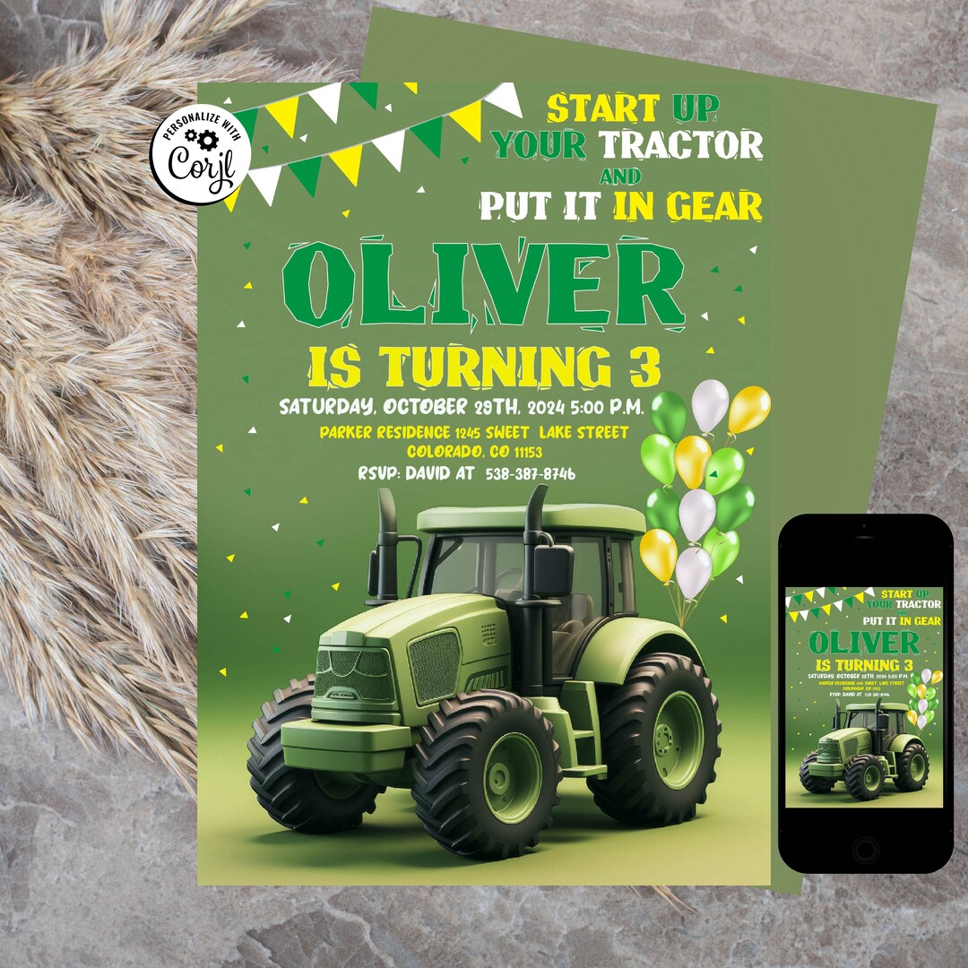 Editable Tractor Birthday Invitation Tractor Invitation Etsy