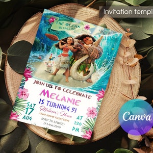Moana invitation, Editable invitation, Printable birthday invitation, instant download, girl birthday invite, hawaii luau party