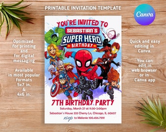 Superhero invitation, avengers Birthday Invite boy, spiderman invitation, Instant Download, super hero Birthday Invite template