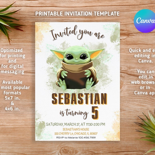 Star wars invitation, Baby yoda Birthday Invite, grogu invitation, Instant Download, Birthday Invite template