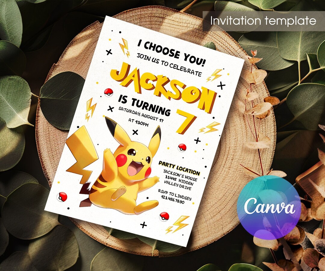 Pikachu Invite Printable Birthday Invitation Editable - Etsy
