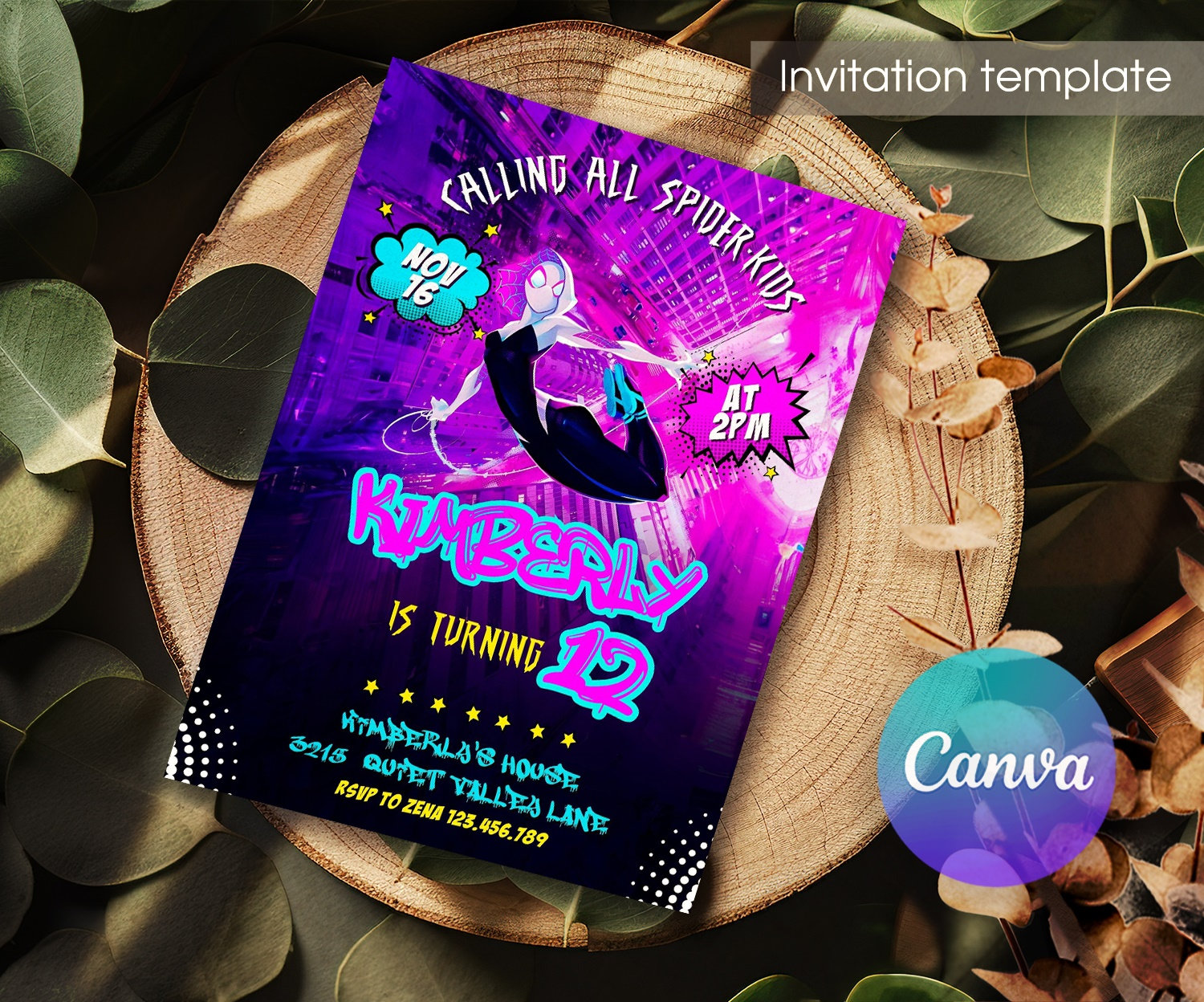 Spidey Gwen Party, Girl Spiderman Birthday, Editable Ghost Spidey ...