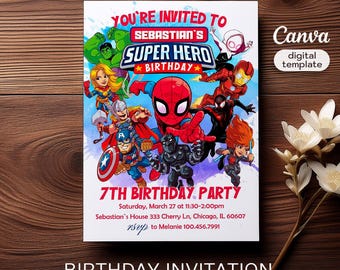Superhero invitation, avengers Birthday Invite boy, spiderman invitation, Instant Download, super hero Birthday Invite template