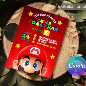 Mario invitation, Printable birthday invite, editable invitation, girl birthday, mario bros party, video game invitation, super template