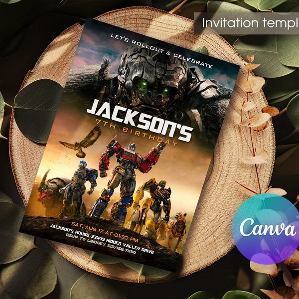 Printable invite, Transformers Rise of the Beasts Birthday Invitation, Optimus Prime invite, Autobots party, editable Bumblebee invitation