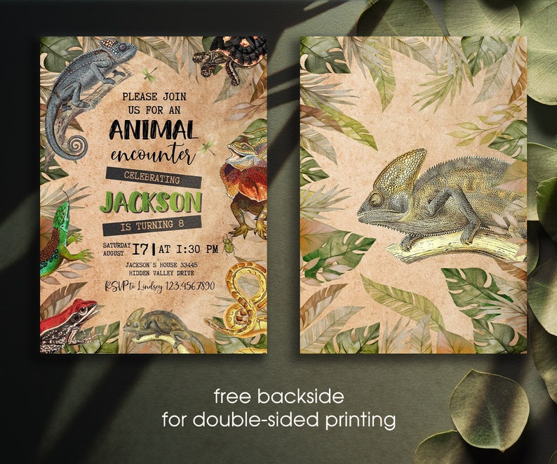 Editable Reptile Invitation, Lizard Invite, Instant Download, Printable