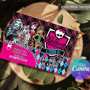Invitation à une fête d’anniversaire de monstre, fête d’anniversaire d’Halloween pour filles, poupée monstre İnvite, invitation d’anniversaire de filles, invitation de fille monstre
