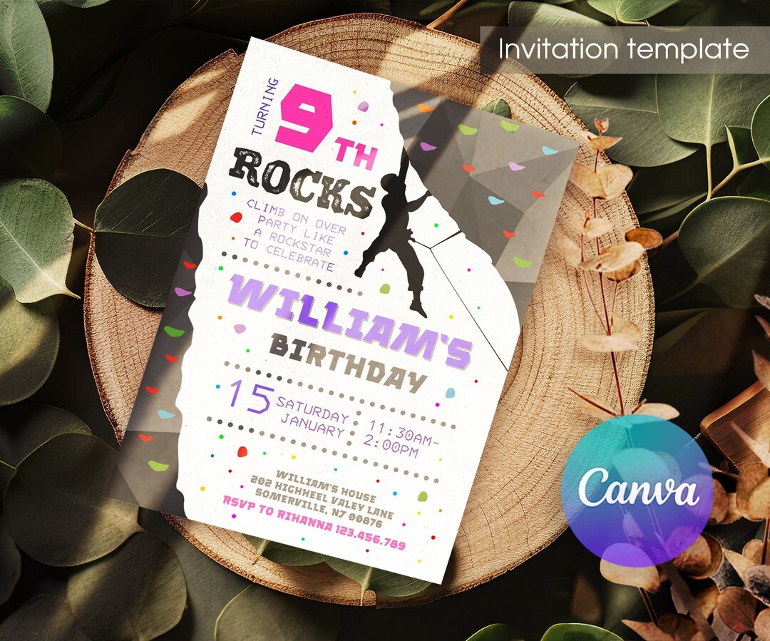 Rock Climb Birthday Invite Template, Printable Rock Climbing Invitation ...