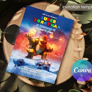Mario invitation, Printable birthday invite, editable invitation, girl birthday, mario bros party, video game invitation, super template