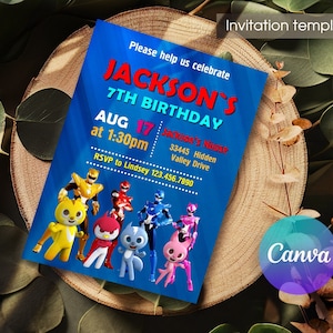 Mini force super dino power invitation, boy Birthday, Miniforce invitationPrintable Birthday Invitation, Editable Invite template