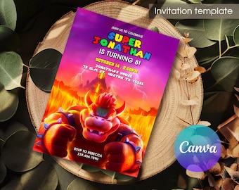 Mario invitation, Printable birthday invite, editable invitation, girl birthday, mario bros party, video game invitation, super template