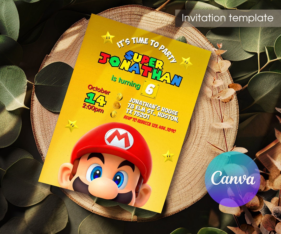 Mario Invitation, Printable Birthday Invite, Editable Invitation, Girl ...