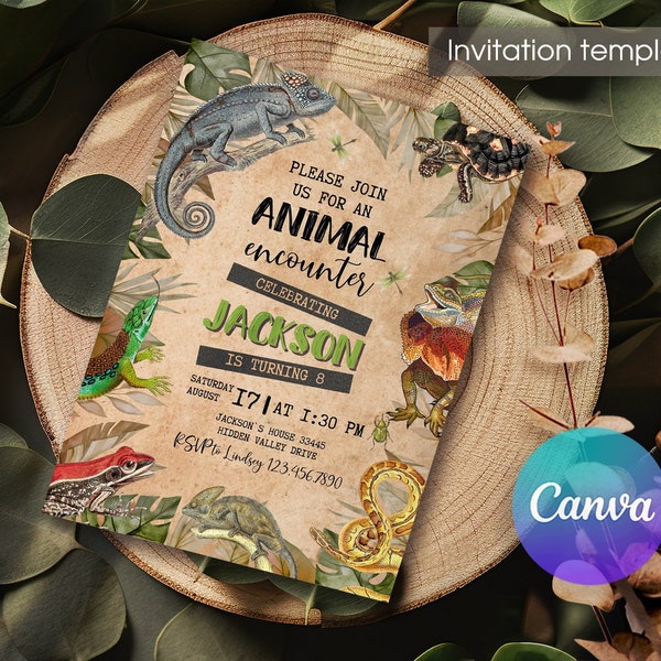 Editable Reptile invitation, lizard invite, Instant Download, Printable reptile invitation, Birthday Invite,  snake invite template