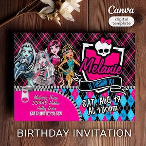 Monster Birthday Party Invitation, Girls Halloween Birthday Party, Monster doll İnvite, Girls Birthday invitation, Monster girl Invite