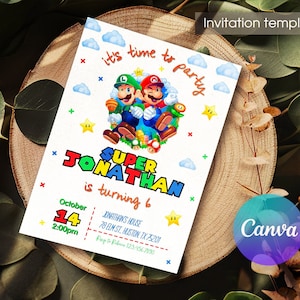 Mario invitation, Printable birthday invite, editable invitation, girl birthday, mario bros party, video game invitation, super template